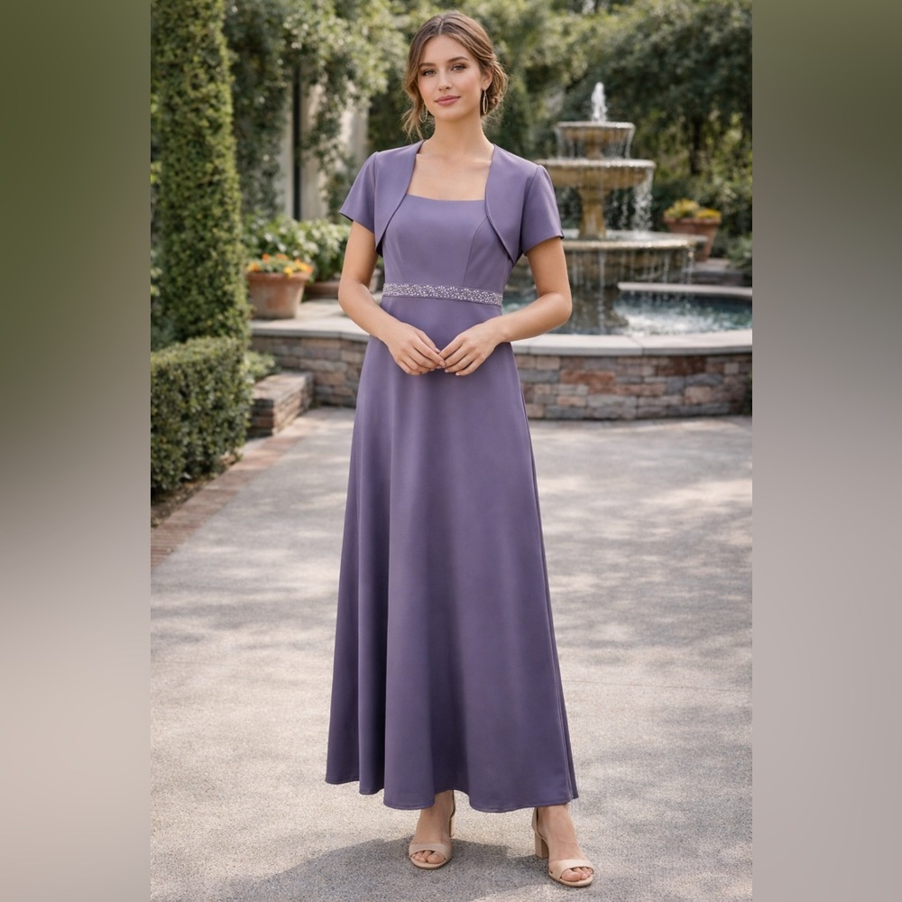 Vintage Belsoie Purple A-Line Formal Dress Set | Size 6 | Dress & Jacket Set